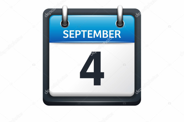 September 4. Calendar icon.Vector illustration,flat style.Month and date.Sunday,Monday,Tuesday,Wednesday,Thursday,Friday,Saturday.Week,weekend,red letter day. 2017,2018 year.Holidays.